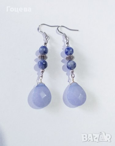 Новите ни Бохо Шик обеци с нежни камъни Аквамарин и Содалит и орнаменти в цвят Сребро , снимка 2 - Бижутерийни комплекти - 38162794