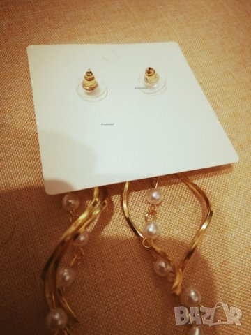 Нови Златисти обици с писклюли, кристали и перли, снимка 3 - Обеци - 32723722