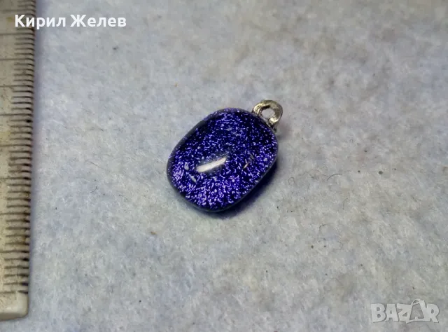 ВИНТИДЖ АРТ ПЕНДАНТ ЦВЕТНО СТЪКЛО с ПОСРЕБРЕН ДЪРЖАЧ от БЛАГОРОДНА СТОМАНА 42827, снимка 4 - Колиета, медальони, синджири - 49757662