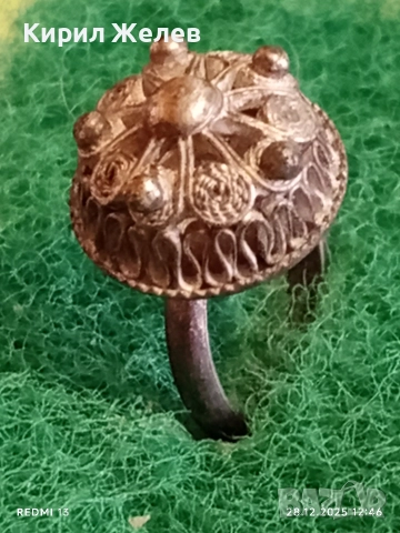 Възрожденски Болярски сребърен пръстен филигранна изработка 21700, снимка 2 - Пръстени - 52918792