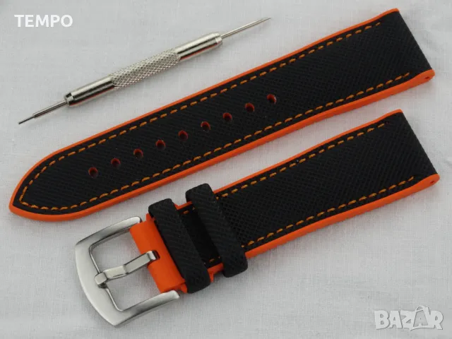 СИЛИКОНОВА КАИШКА ЧЕРНА С ОРАНЖЕВО- 22мм + ПОДАРЪК, снимка 4 - Каишки за часовници - 48451704