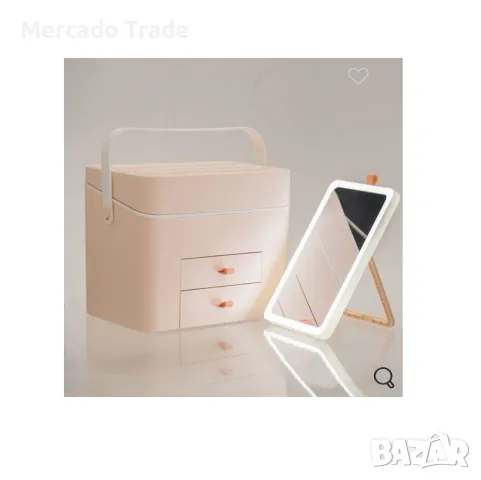 Кутия за грим с огледало Mercado Trade, С LED светлини, Розов, снимка 3 - Органайзери - 48683568