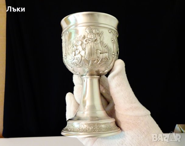 Калаен бокал,чаша за вино от калай с красиви селски картини. , снимка 7 - Антикварни и старинни предмети - 33670008