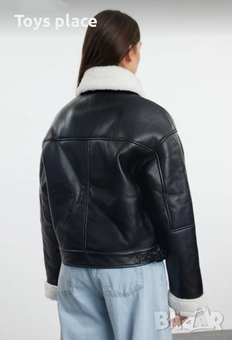 Ново модерно кожено яке с пухкава яка и ръкави, снимка 5 - Якета - 51318167