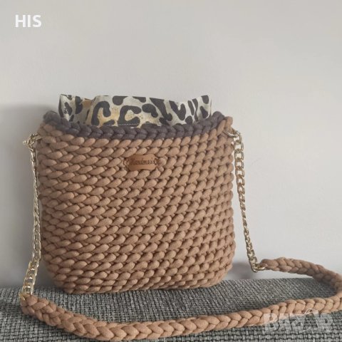Дамска плетена луксозна чанта , ръчно изработена , кафява, снимка 3 - Чанти - 40479503
