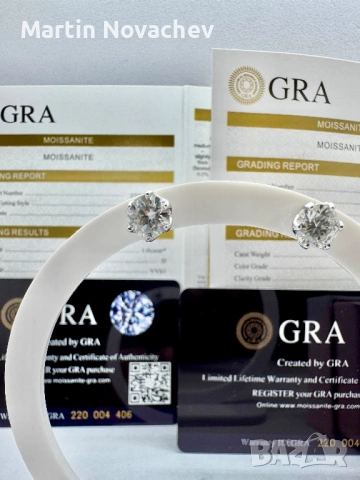 Сребърни обеци с мойсанит (Диамант) 1 карат, снимка 4 - Обеци - 53330782