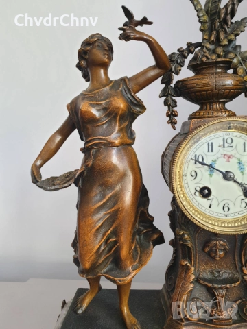 Франция 1800-те/50см-7кг стар френски каминен часовник/метална ЦАМ фигура-мрамор, снимка 5 - Антикварни и старинни предмети - 51476192