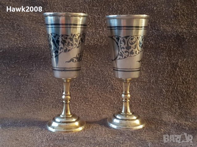 Сребърни сребро с позлата и ниело чифт руски кавказки чашки чаша, снимка 2 - Антикварни и старинни предмети - 39567489