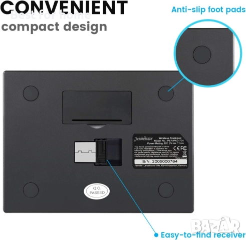 Perixx PERIPAD-704 Безжичен, преносим тракпад за настолни компютри и лаптопи, снимка 6 - Клавиатури и мишки - 51943277