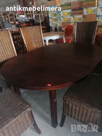 Разтегателна маса с 6 ратанови стола внос от Европа , снимка 1 - Маси - 28930747