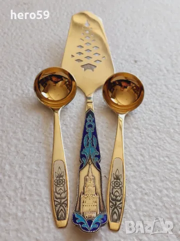 Руски сребърни 875 лъжички,емайл,ниело,позлата,лъжици,чаша,кана, снимка 1