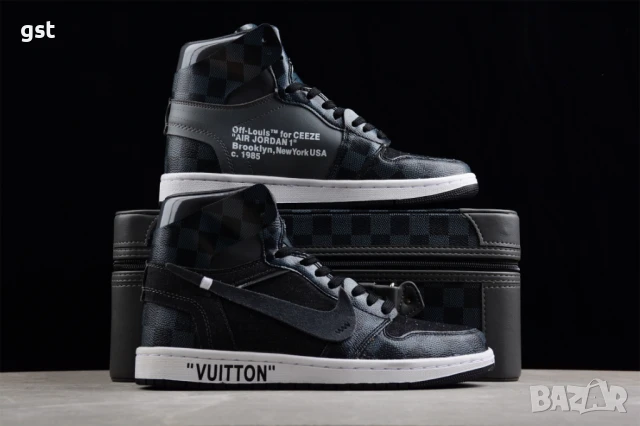 Уникални Редки Маратонки Nike Air Jordan 1 x Off Whit x LV Louis Vuitton All Black Кецове 