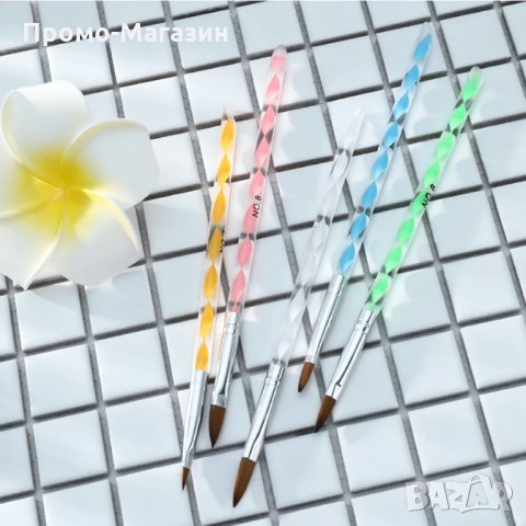 Четки за акрил комплект 5 броя / избутвач за кожички, снимка 7 - Продукти за маникюр - 34717701