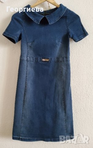 Вталена рокля от тъмносин еластичен деним, снимка 1