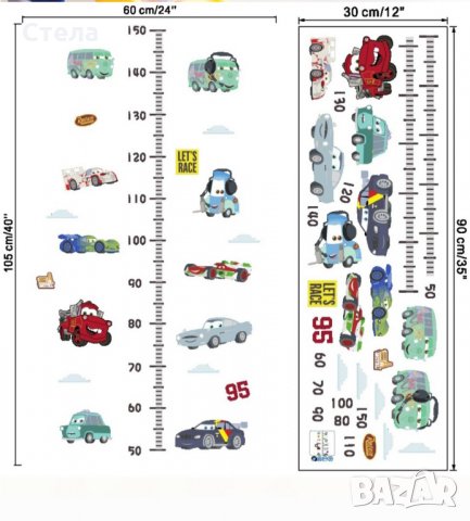 Детски стенен стикер Количките със скала за измерване ръста на детето , снимка 2 - Други - 33183413