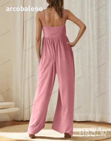 Дамски ежедневен гащеризон без ръкави с квадратно деколте и широки крачоли, 6цвята , снимка 3 - Гащеризони - 51239950