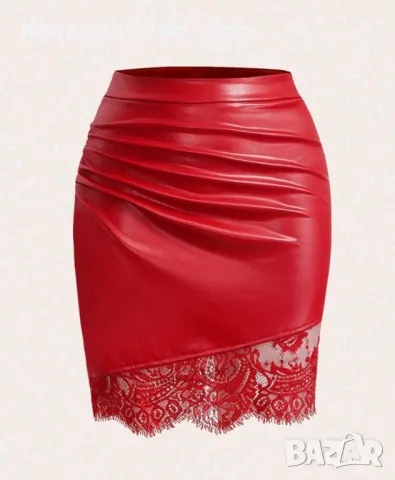 🎀 Атрактивна кожена пола с дантела , размер Л