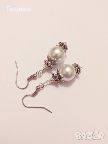 Разкошни Викториански перлени обеци с много красиви орнаменти в цвят сребро, снимка 5 - Обеци - 28078699