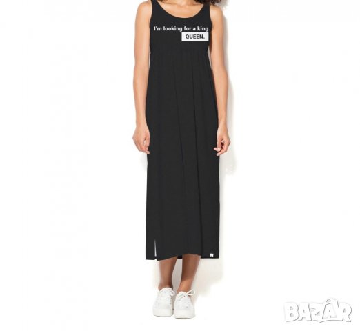 Тъмносива дълга рокля с щампа марка Colour pleasure - 2XL/3XL