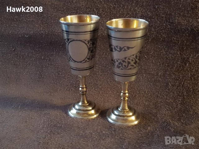 Сребърни сребро с позлата и ниело чифт руски кавказки чашки чаша, снимка 8 - Антикварни и старинни предмети - 39567489