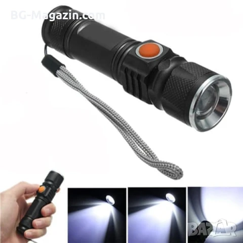 Мощен ръчен акумулаторен лед фенер USB зареждане CREE LED за къмпинг риболов лов туризъм палатка, снимка 2 - Къмпинг осветление - 51027636