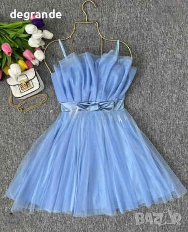 Рокля с тюл в бяло розово и синьо, снимка 3 - Рокли - 50813841