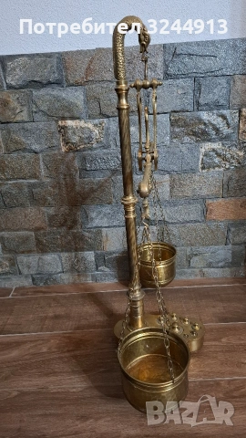 Стара много красива месингова везна пълен комплект с две блюда, снимка 4 - Антикварни и старинни предмети - 53140353