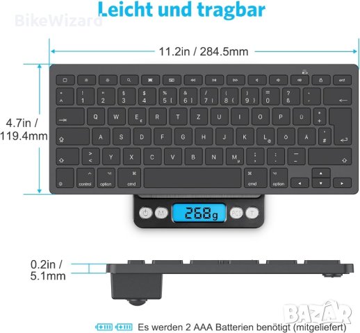 Emetok Bluetooth клавиатура ултратънка съвместима с iPad  и др. НОВА, снимка 2 - Клавиатури и мишки - 43575030