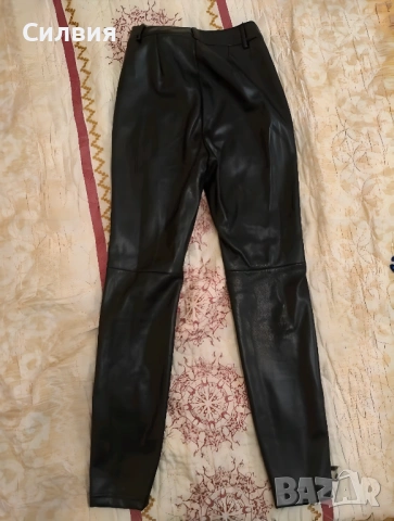 Нов страхотен черен лъскав кожен панталон "FB" с ципове, размер S, снимка 4 - Панталони - 53292246
