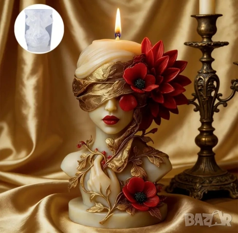 Молд жена с превръзка на очите и цветя , снимка 2 - Форми - 53412692