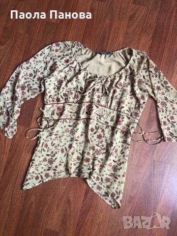 Ефирна бежова блузка на цветя, снимка 1