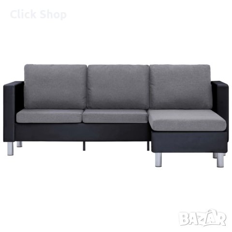 3-местен диван с възглавници, черен, изкуствена кожа, снимка 5 - Дивани и мека мебел - 43302207