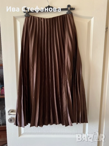Нова елегантна ежедневна дълга шоколадова кафява  плисирана плисе пола солей , снимка 2 - Поли - 51801294