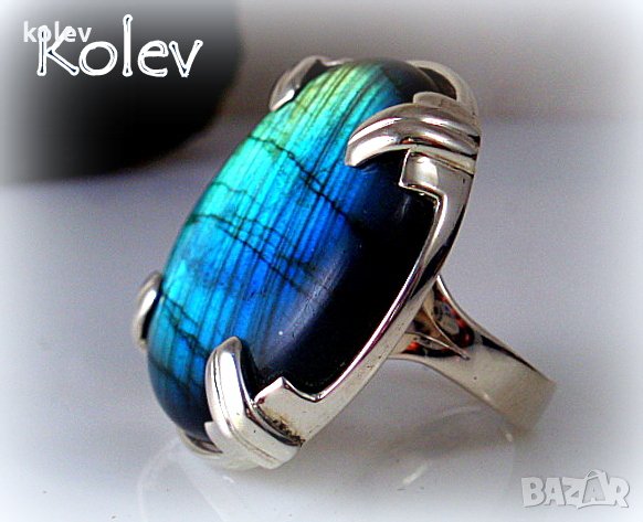 Комплект пръстен и медальон от сребро с лабрадорит - УНИКАТ, снимка 7 - Пръстени - 26702537