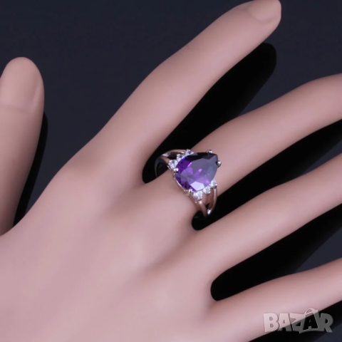 Сребърен комплект със сапфири и кристали, снимка 3 - Колиета, медальони, синджири - 44886136