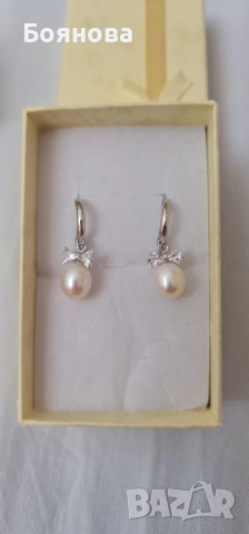 Нежни Обеци от естествени перли и сребро, снимка 10 - Обеци - 39683262