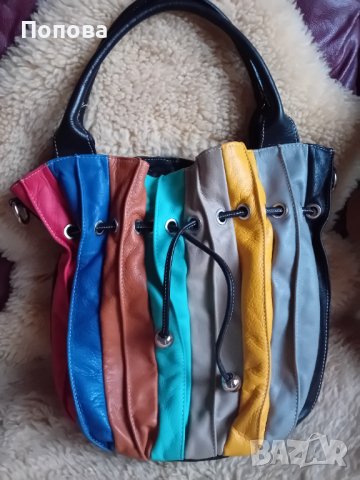 Уникална италианска цветна чанта от естествена кожа 