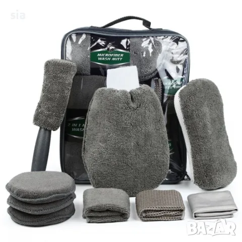 Комплект за почистване и полиране на автомобил, 9 части