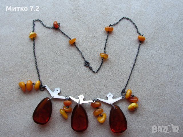 Руско сребърно колие с естествен кехлибар, снимка 6 - Колиета, медальони, синджири - 28225928