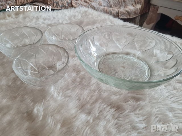 Фруктиера стъклена прозрачна с три купички и стъклена купичка от дебело стъкло , снимка 2 - Аксесоари за кухня - 32298656