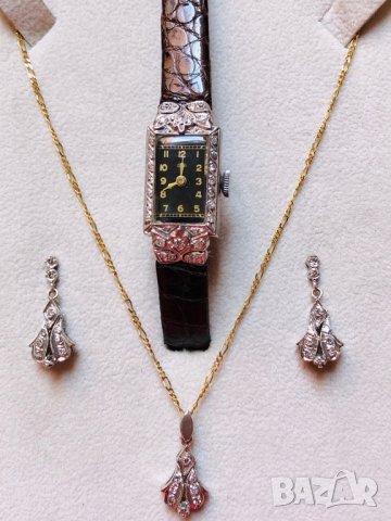Платина с диаманти изящен дамски часовник, снимка 10 - Дамски - 24861048