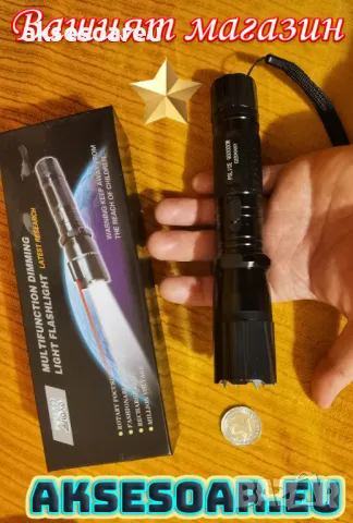 Фенерче с електрошок и лазер за прогонване на кучета и самозащита със заряден кабел и батерия мощен , снимка 14 - За кучета - 48908812