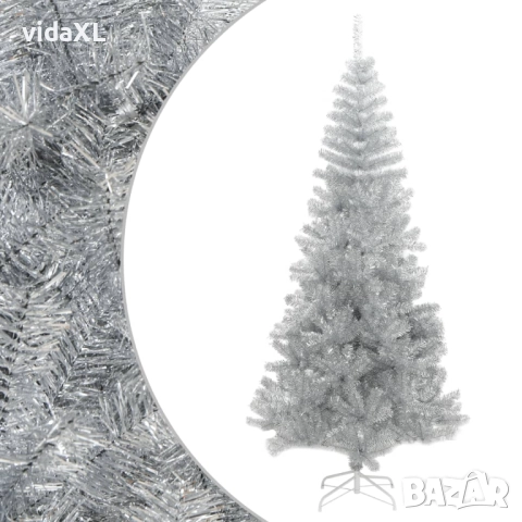vidaXL Изкуствена коледна елха със стойка сребриста 180 см PET(SKU:321013)