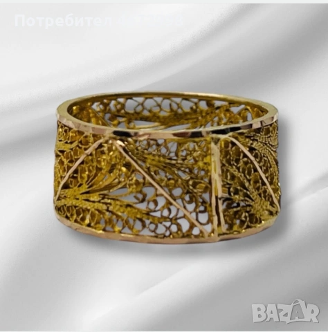 Филигранен пръстен халка – 14 карата злато, снимка 3 - Пръстени - 53266061