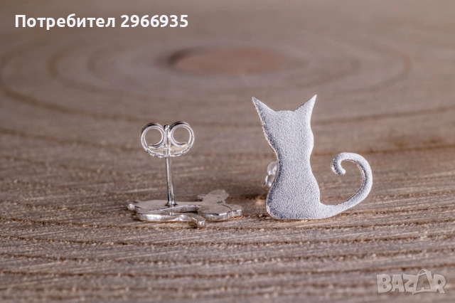 Сребърни обеци коте и мишле, снимка 2 - Обеци - 52340537
