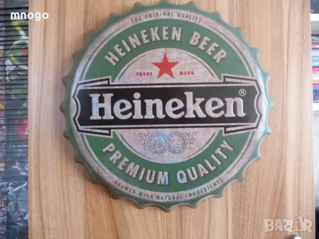 Метална Табела Heineken бира Хайнекен капачка бутилка голяма Премиум