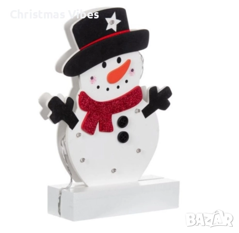 Светеща коледна украса във формата на снежен човек 25 см, снимка 4 - Декорация за дома - 52095377