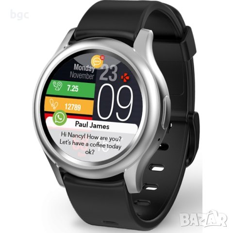 Часовник smartwatch Amoled MyKronoz ZeRound 3 Full , Водоустойчивост IP67, Optical HR, Silver/Black, снимка 1 - Смарт часовници - 43385192