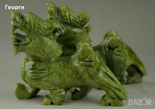 Естествен зелен нефрит, ръчно изработена двойка дракони, снимка 4 - Ръчно изработени сувенири - 37828280
