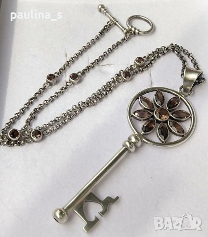 Винтидж / Раух топази / Зашеметяващо старо сребърно колие / проба 925 , снимка 7 - Колиета, медальони, синджири - 38292307